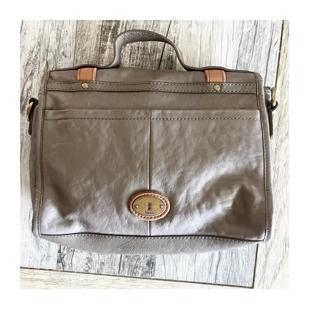 FOSSIL Long Live Taupe Leather Turn Lock Closure Crossbody Bag No Strap Vintage